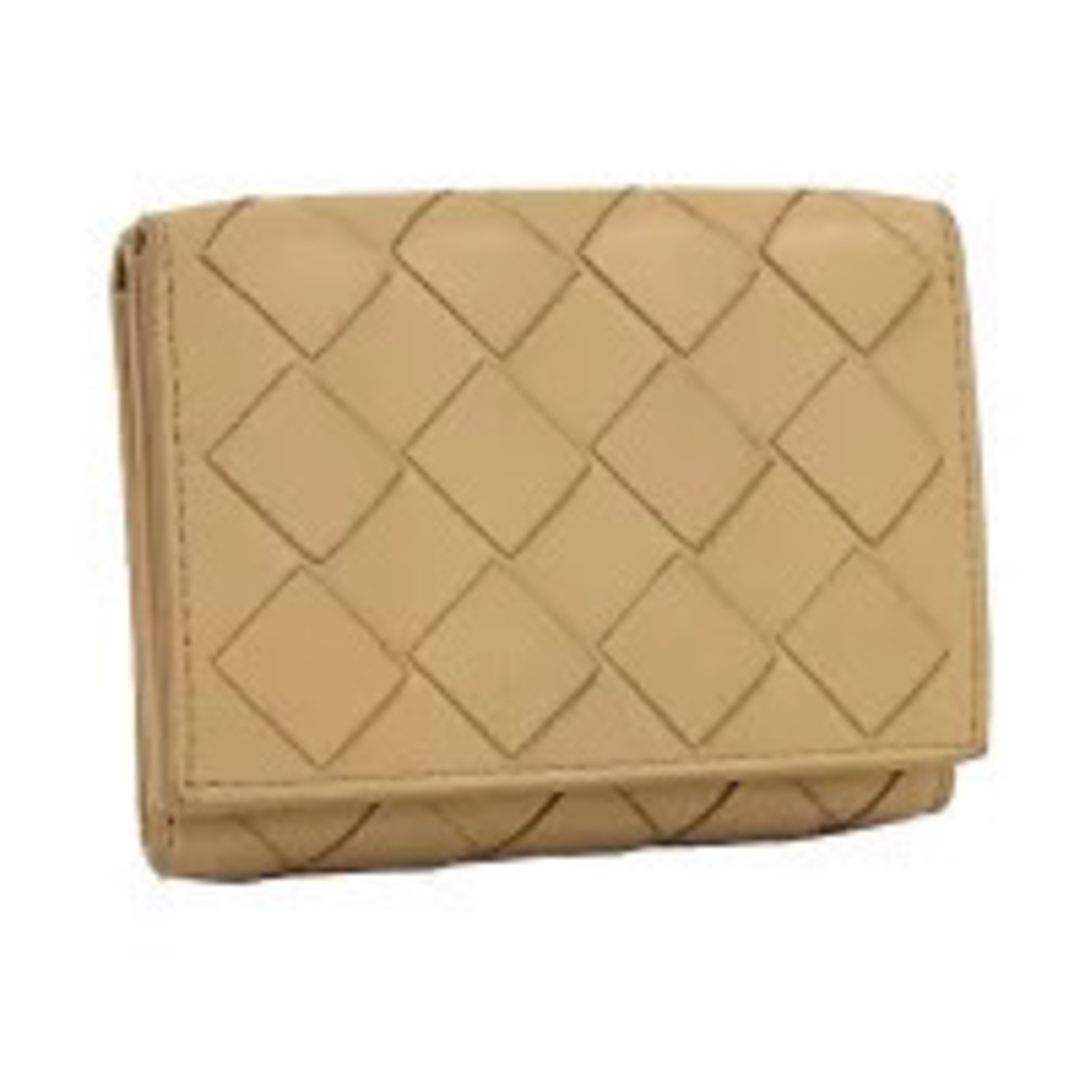 BOTTEGA VENETA Tri fold Wallet Beige Cream Leather
